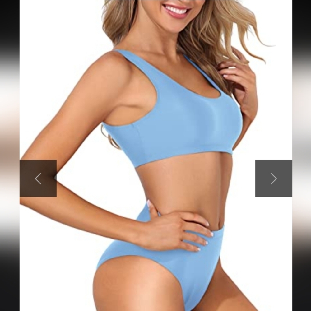 #70 - Tempt Me Scoop Neck Sporty Bikini Swimwear Set in Light Blue, Small